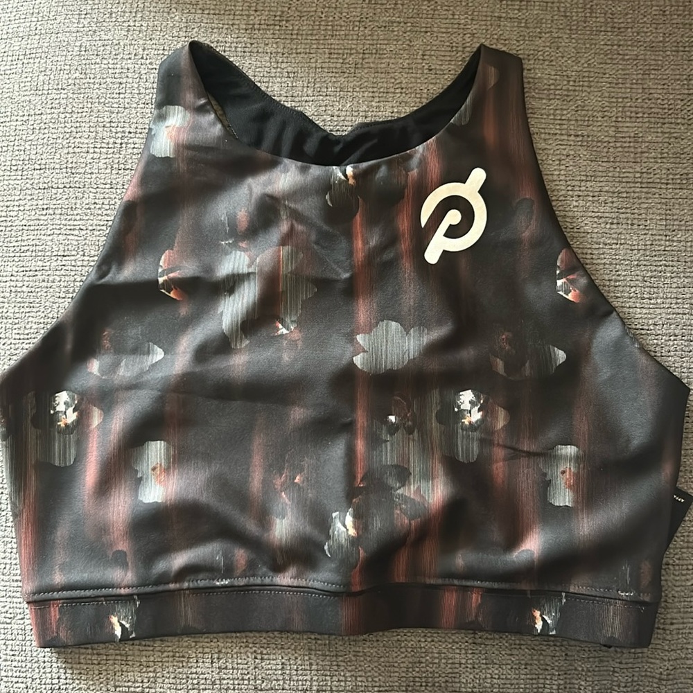 PELOTON Show Up Floral High Neck Sports Bra Medium Impact Crossback Women Size M